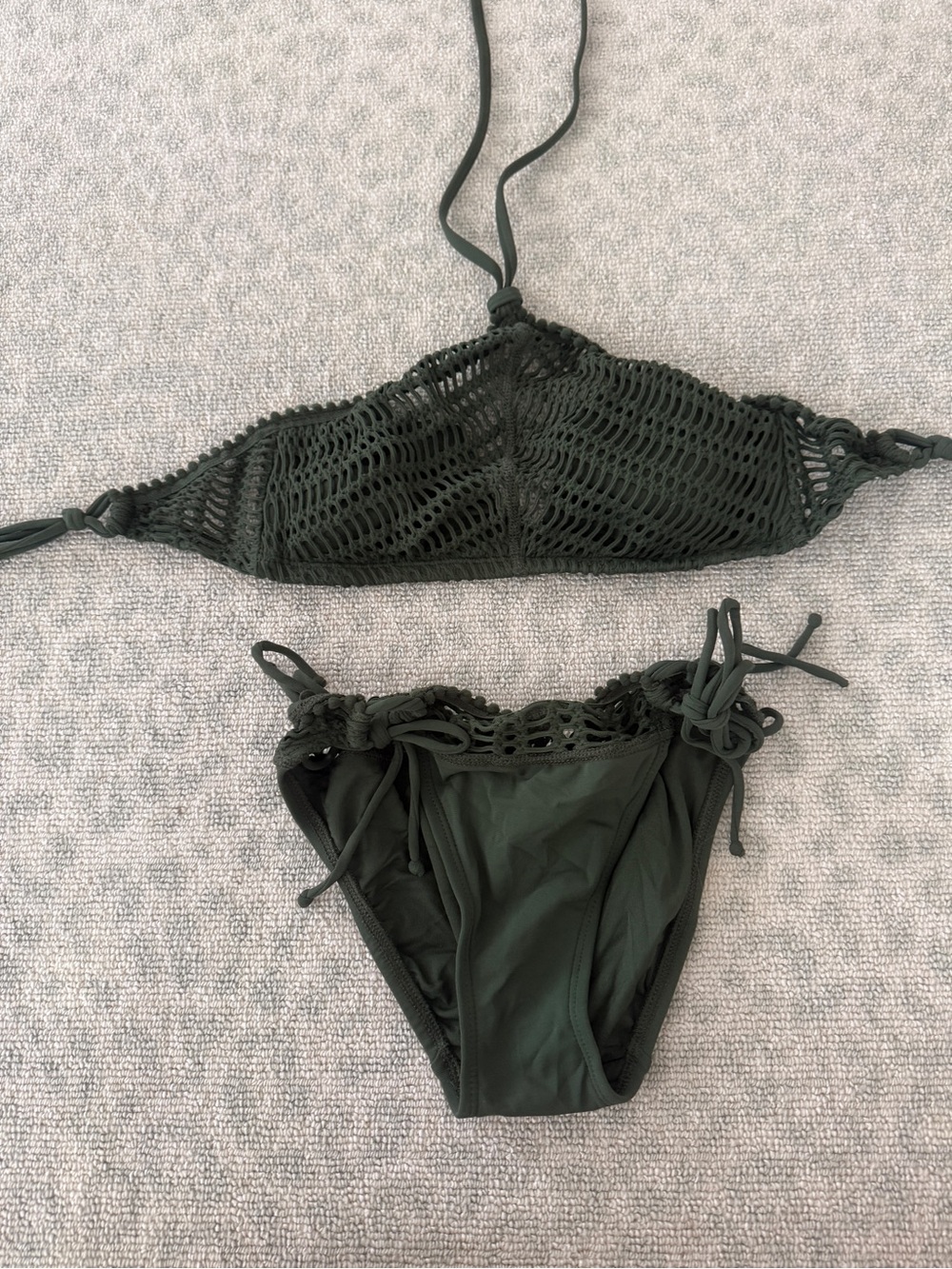 Robin Piccone Dark Green Crochet Triangle Bikini Set - Bottom XS Top S